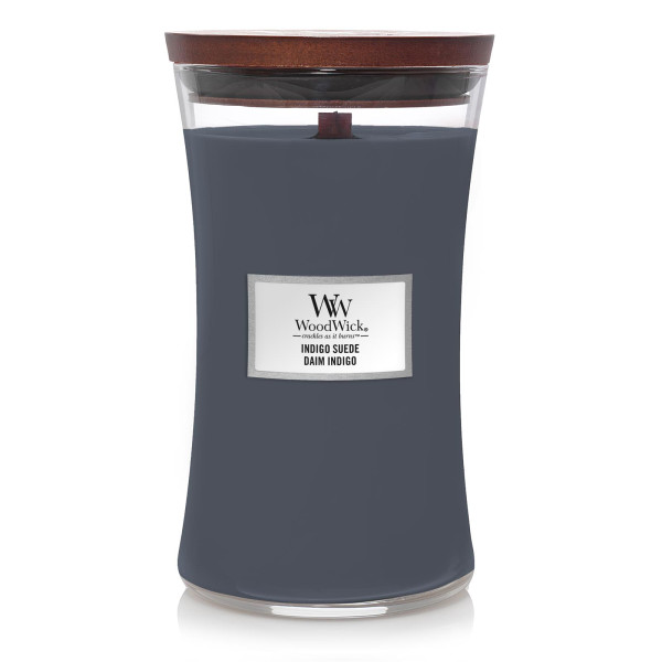 WoodWick® Indigo Suede Kerzenglas Groß 609,5g mit Knisterdocht