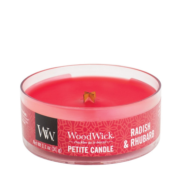 WoodWick® Radish & Rhubarb Petite Kerze 31g mit Knisterdocht