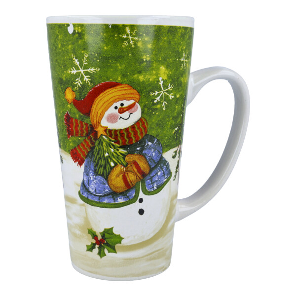Teetasse / Kaffeebecher XXL Schneemann mit blauer Jacke mit roter Mütze