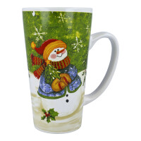 Teetasse / Kaffeebecher XXL Schneemann mit blauer Jacke mit roter Mütze