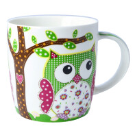 Teetasse / Kaffeebecher "Eule" Karo Grün
