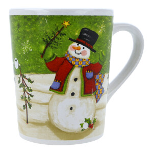 Teetasse / Kaffeebecher Schneemann mit roter Jacke und...