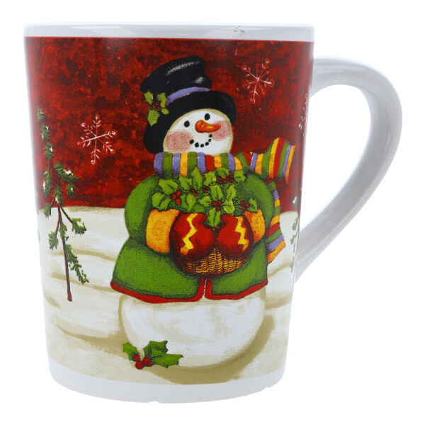 Teetasse / Kaffeebecher Schneemann mit grüner Jacke und schwarzem Hut