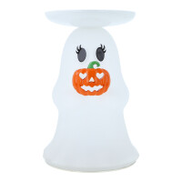 Light-Up Ghost Jack-o-Lantern Pedestal Jar Holder