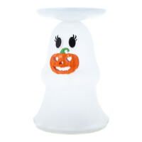 Light-Up Ghost Jack-o-Lantern Pedestal Jar Holder