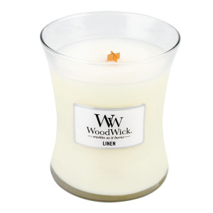 WoodWick® Linen Kerzenglas Mittel 275g mit Knisterdocht