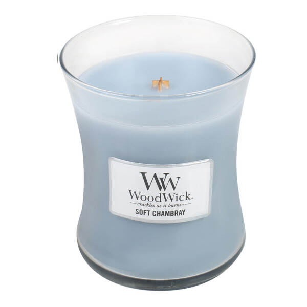 WoodWick® Soft Chambray Kerzenglas Mittel 275g mit Knisterdocht