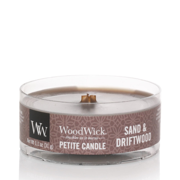 WoodWick® Sand & Driftwood Petite Kerze 31g mit Knisterdocht