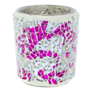 Votivkerzenhalter Mosaikglas Pink & Silver Crackle
