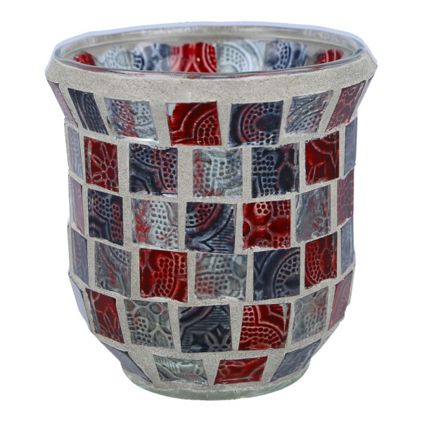Votivkerzenhalter Crackle-Glas Grey & Red Ornaments