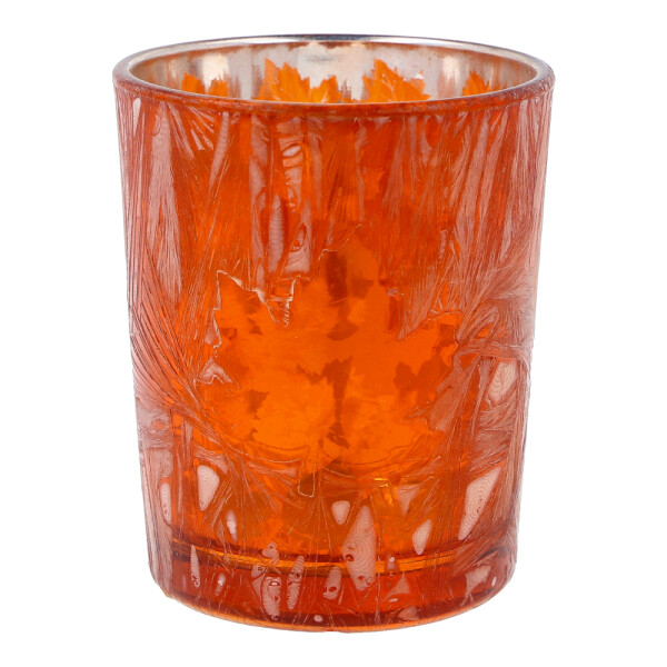 Votivkerzenhalter Glas Orange Leaves