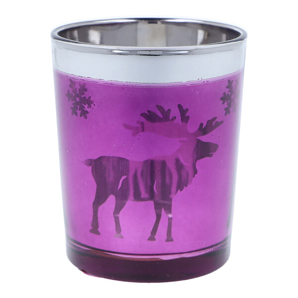 Votivkerzenhalter Glas Purple & Silver mit Elchmotiv