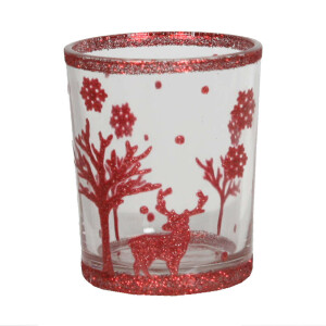 Votivkerzenhalter Glas Red Reindeer