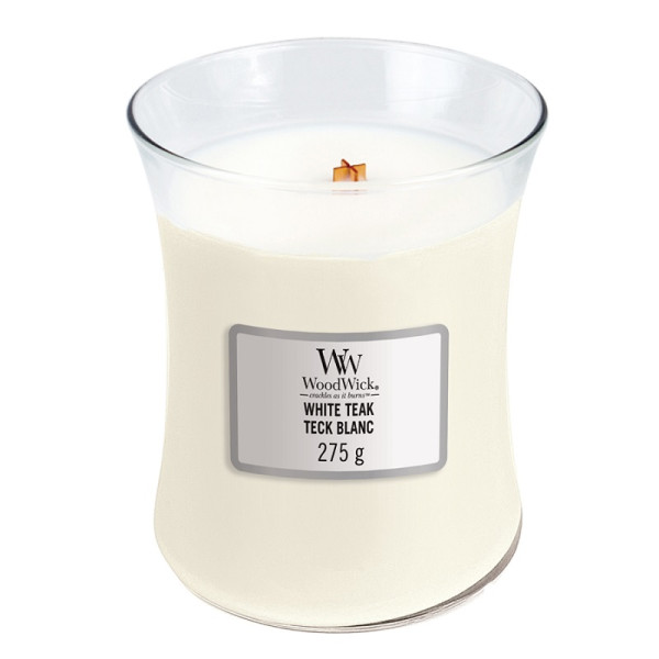 WoodWick® White Teak Kerzenglas Mittel 275g mit Knisterdocht
